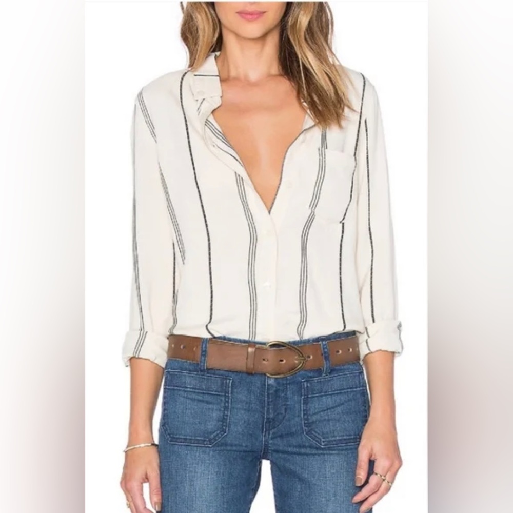 Sanctuary Tailored Boyfriend Shirt Off White Striped Top Womens SZ Small NWT